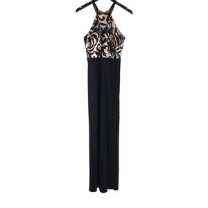 Nightway Black Sequin Knee High Split Gown Dress